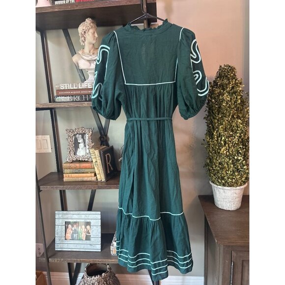 Anthropologie Omika Wren Belted Embroidered Midi Dress Green Dragonfly Womens Si - Picture 5 of 6